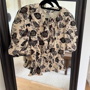 Ulla Johnson Nadya Printed Puff Sleeve Top | Size 4